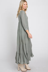 Light Olive Button Front Tiered Maxi Dress