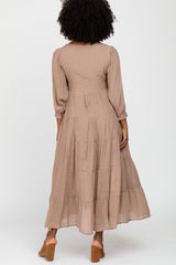 Mocha Button Front Tiered Maxi Dress