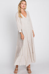 Ivory Button Front Tiered Maxi Dress