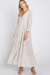 Ivory Button Front Tiered Maxi Dress