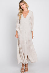 Ivory Button Front Tiered Maxi Dress