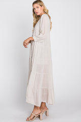 Ivory Button Front Tiered Maxi Dress