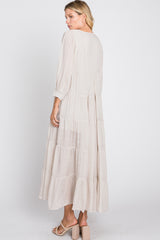 Ivory Button Front Tiered Maxi Dress