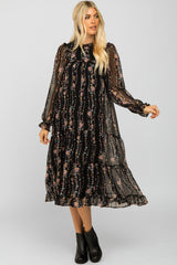 Black Floral Tiered Maternity Midi Dress