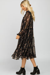 Black Floral Tiered Midi Dress