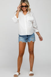 Blue Distressed Frayed Maternity Jean Shorts