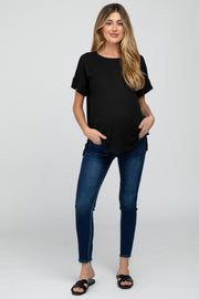 Navy Blue Frayed Hem Skinny Maternity Jeans