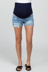 Blue Cuffed Maternity Jean Shorts