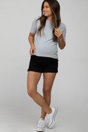 Black Cuffed Maternity Jean Shorts