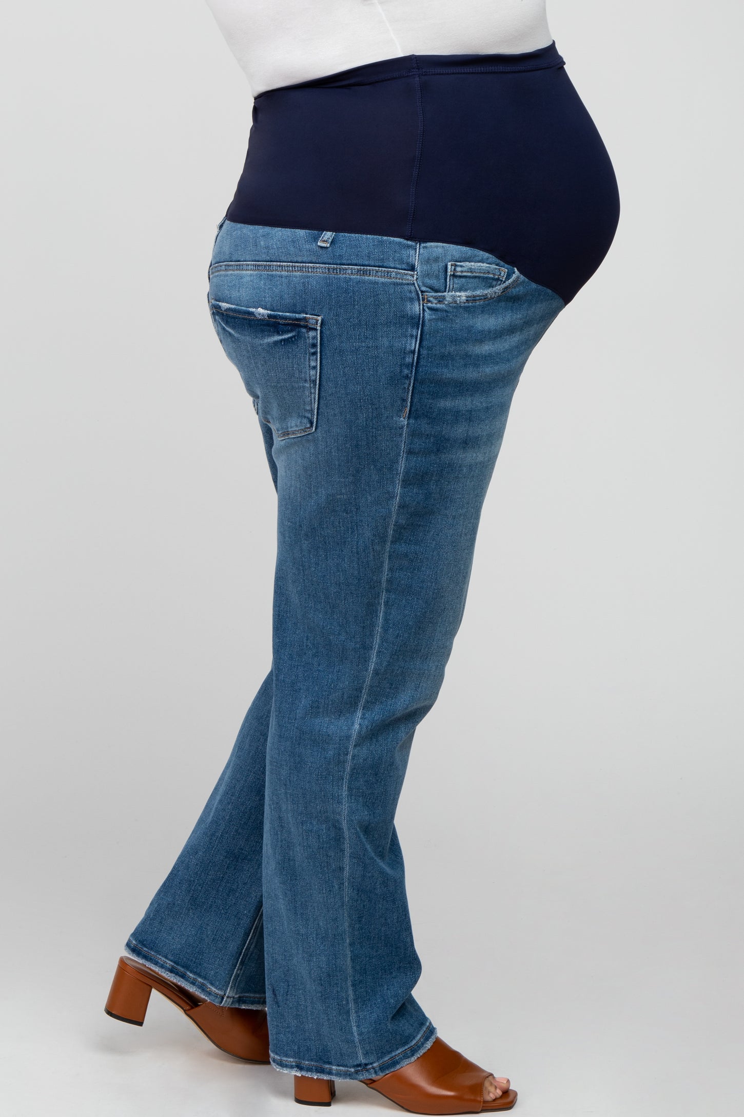 Blue Raw Hem Maternity Cropped Bootcut Maternity Jeans– PinkBlush
