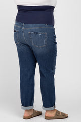 Navy Distressed Rolled Cuff Maternity Plus Skinny Jeans