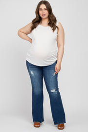 Navy Blue Distressed Flare Leg Maternity Plus Jeans