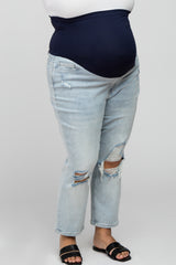 Light Blue Distressed Open Knee Maternity Plus Jeans