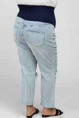 Light Blue Distressed Open Knee Maternity Plus Jeans