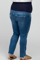 Blue Ripped Knee Distressed Crop Maternity Plus Jeans