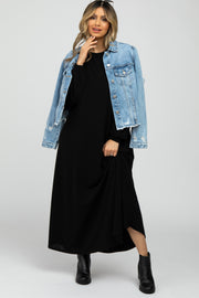 Black Basic Long Sleeve Maxi Dress