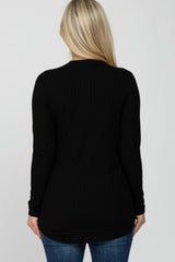 Black Ribbed Long Sleeve Curved Hem Maternity Top