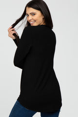 Black Ribbed Long Sleeve Curved Hem Top