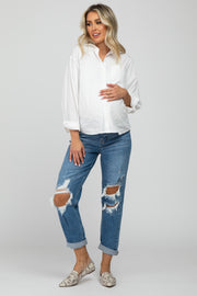 Blue Distressed Cuffed Maternity Jeans