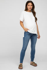 Blue Fringe Hem Maternity Skinny Jeans