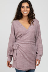 Mauve Fuzzy Tie Front Wrap Top