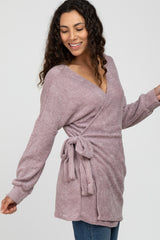 Mauve Fuzzy Tie Front Wrap Top