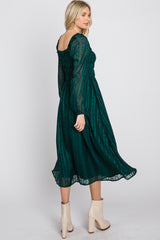 Forest Green Long Sleeve Smocked Bodice  Midi Dress