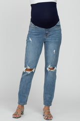 Blue Distressed Knee Maternity Jeans