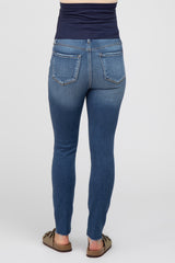 Blue Distressed Knee Cropped Maternity Skinny Jeans