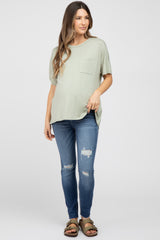 Blue Distressed Knee Cropped Maternity Skinny Jeans