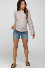 Blue Distressed Raw Hem Maternity Jean Shorts