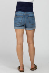 Blue Cuffed Denim Maternity Shorts