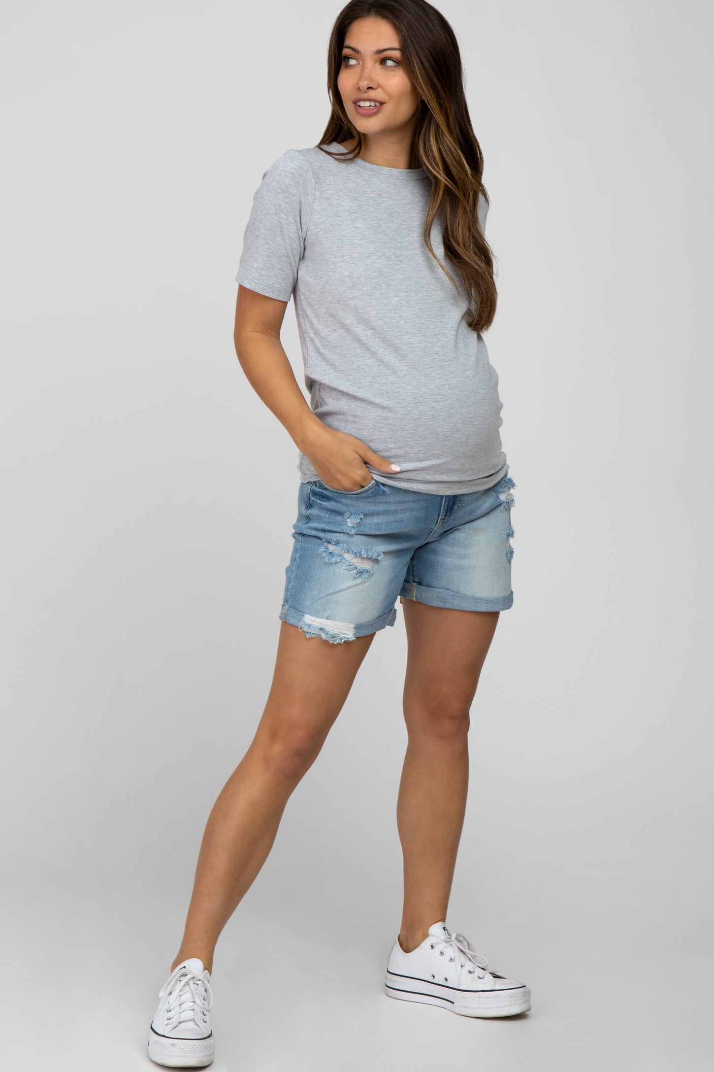 Ripped Maternity Denim Shorts Pregnancy Short Pants – Glamix Maternity
