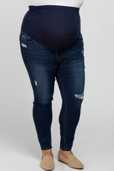 Navy Blue Distressed Plus Maternity Jean