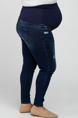 Navy Blue Distressed Plus Maternity Jean