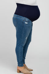 Medium Wash Distressed Plus Maternity Jean