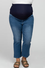 Blue Cropped Straight Leg Maternity Plus Jeans