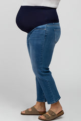 Blue Cropped Straight Leg Maternity Plus Jeans