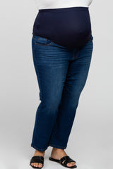 Navy Blue Cropped Straight Leg Maternity Plus Jeans