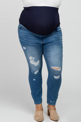 Blue Distressed Maternity Plus Jeans