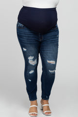 Navy Blue Distressed Maternity Plus Jeans