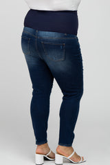 Navy Blue Distressed Maternity Plus Jeans