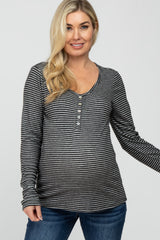 Black Charcoal Striped Long Sleeve Maternity Top