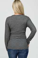 Black Charcoal Striped Long Sleeve Maternity Top