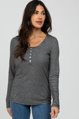 Black Charcoal Striped Long Sleeve Maternity Top