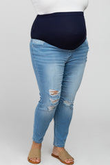 Light Blue Distressed Maternity Plus Jeans