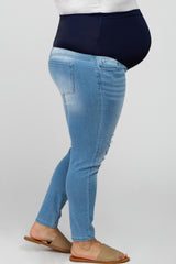 Light Blue Distressed Maternity Plus Jeans