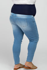 Light Blue Distressed Maternity Plus Jeans