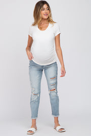 Light Blue Distressed Open Knee Maternity Jeans