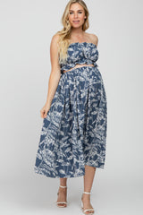 Blue Floral Print A-Line Maternity Skirt Set